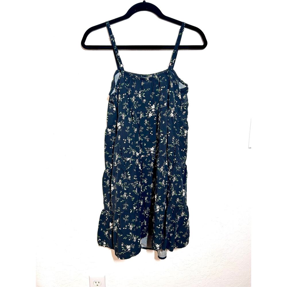 Dark ditsy floral print mini tiered square neck swing retro 90’s cami dress - Picture 2 of 6